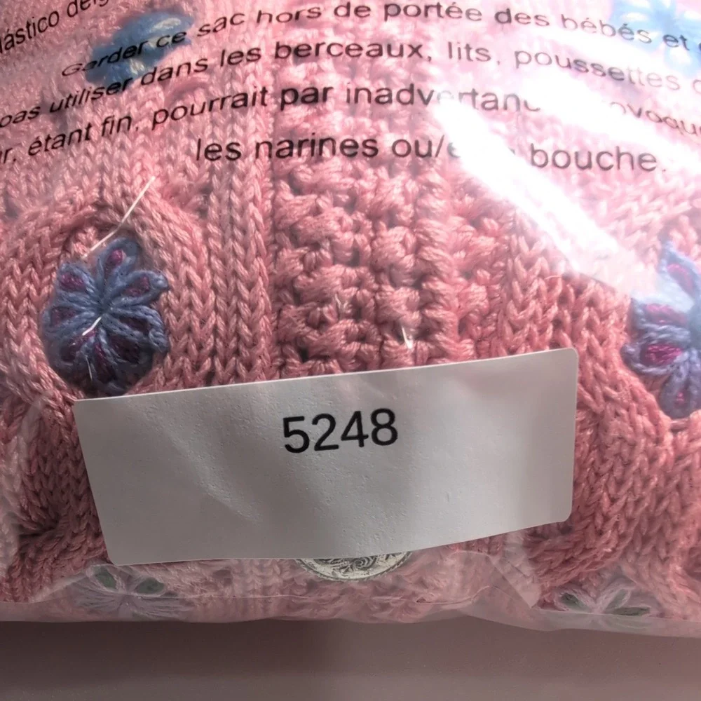 Vintage Caamano Pink Handknit Pima Cotton Floral Garden Cardigan Large‎ - Picture 10 of 10